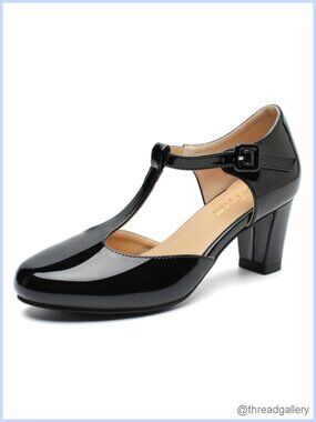 Women's T-Strap Mary Jane Block Heel Pumps Closed Toe Dress Shoes